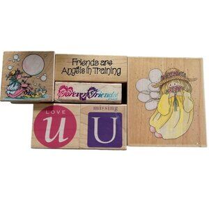 Wooden Rubber Stamps Lot Friendship Love Themed Pre-Owned Sweet Designs Cute Say